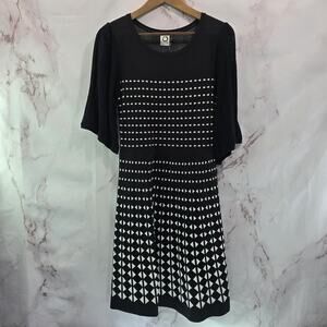 Anthropologie Dress Womens Medium Black White Knit Sweater Geo Dot Akemi